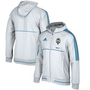 Adidas NWT Seattle Sounders FC Men's Grey and Blue Travel Jacket